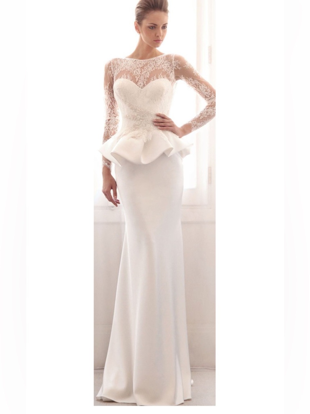 Lace Illusion Peplum Wedding Gown